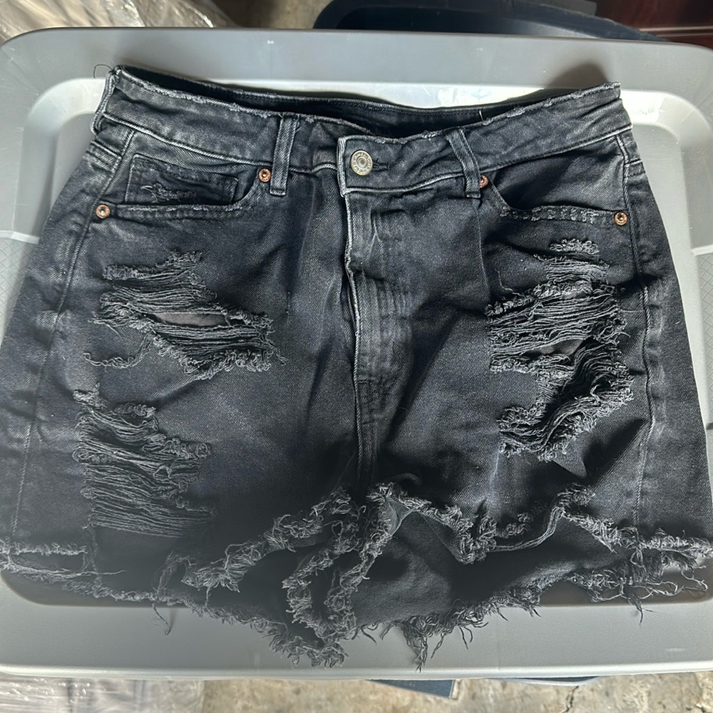Black American Eagle Ripped Jean Shorts